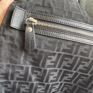 Fendi Front Zip Flat Messenger Bag Zucca Nylon
